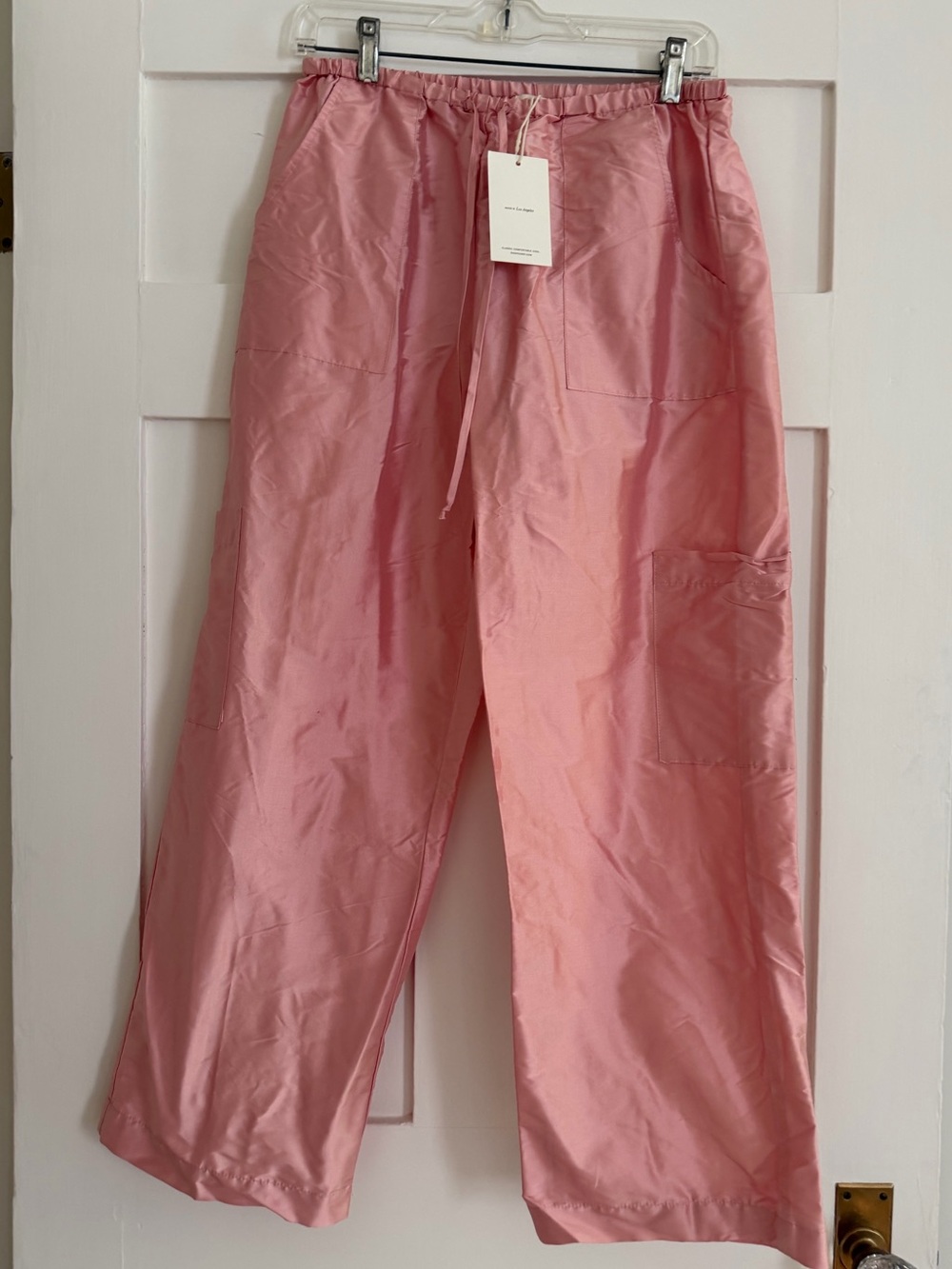 DONNI. Blush Pink Satin Cropped Wide-Leg Pants - Picture 3 of 4